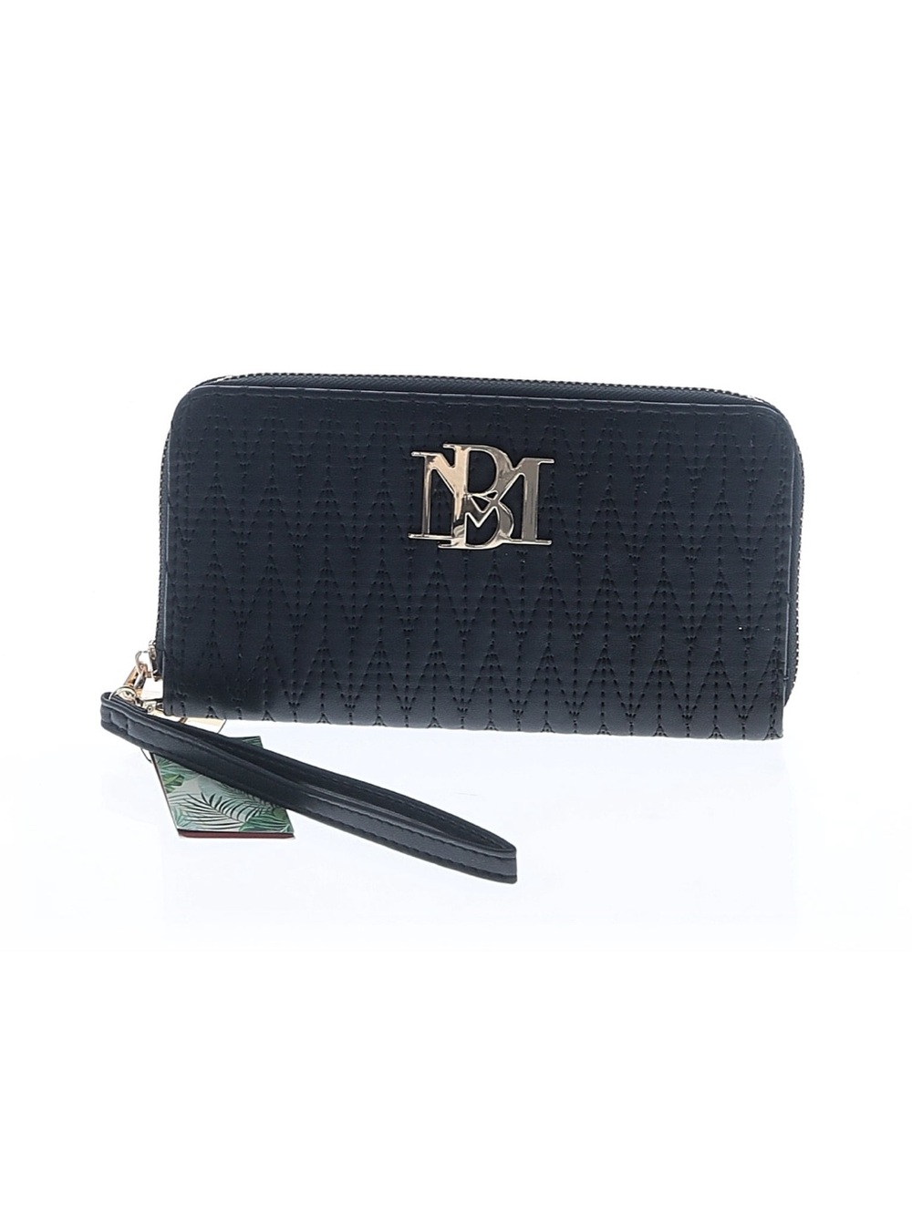 Badgley Mischka Black Quilted Wristlet Clutch with Gold Logo